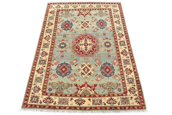 Kazak Rug 4'8'' x 6'2'' Blue Wool Tribal Hand-Knotted Oriental Carpet