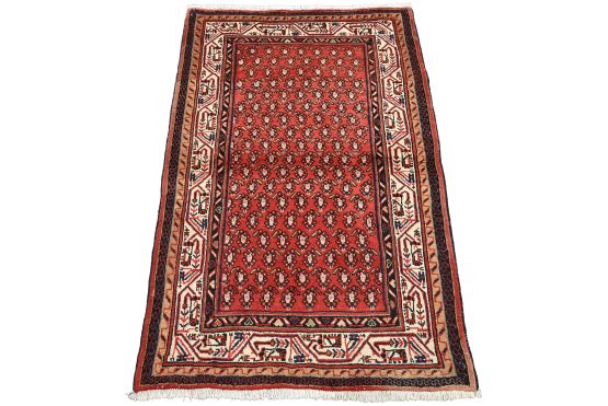 Mir Rug 3'5'' x 5'3'' Red Wool Tribal Semi-Antique Hand-Knotted Oriental Carpet