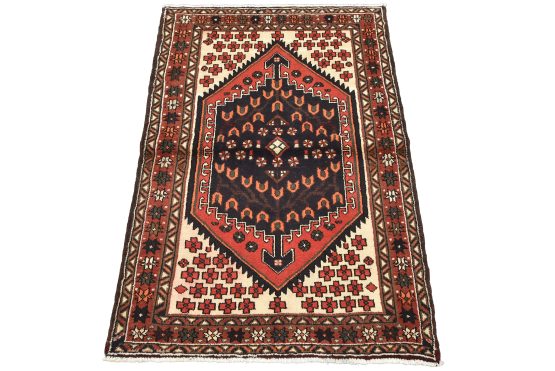 Hamedan Rug 3'5'' x 4'11'' Red Wool Vintage Tribal Hand-Knotted Oriental Carpet
