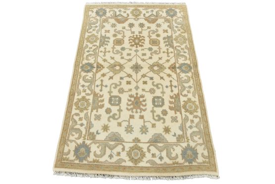 Oushak Rug 3'11'' x 5'9'' Ivory Wool Traditional Hand-Knotted Oriental Carpet