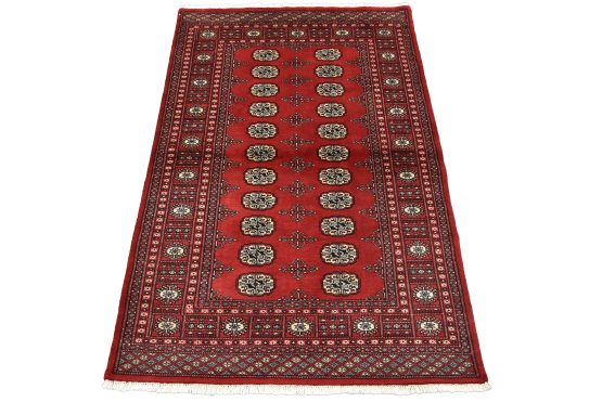 Bokhara Rug 4'1'' x 5'11'' Red Wool Tribal Hand-Knotted Oriental Carpet