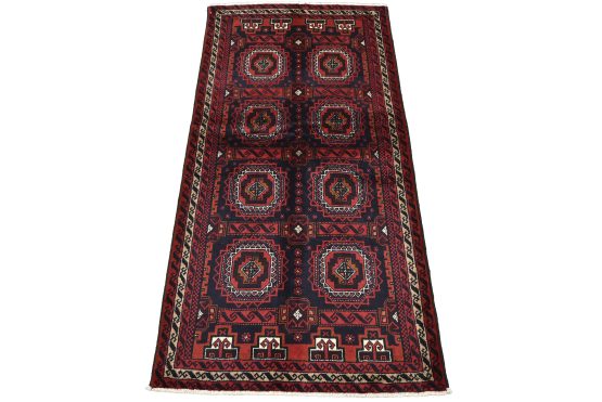 Baloch Rug 3'3'' x 6'3'' Blue Wool Vintage Tribal Hand-Knotted Oriental Carpet