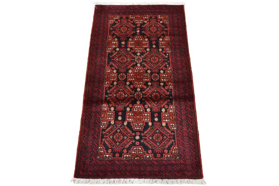 Baloch Rug 2'10'' x 5'2'' Blue Wool Vintage Tribal Hand-Knotted Oriental Carpet