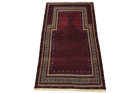 Baloch Rug 3'1'' x 5'3'' Blue Wool Vintage Tribal Hand-Knotted Oriental Carpet