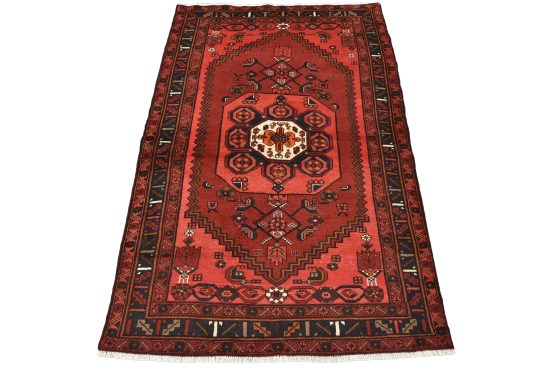 Hamedan Rug 4'5'' x 6'7'' Red Wool Vintage Tribal Hand-Knotted Oriental Carpet