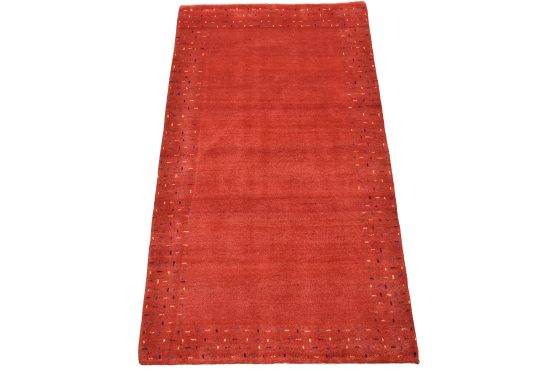 Gabbeh Rug 3' x 5'2'' Red Wool Contemporary Hand-Knotted Carpet