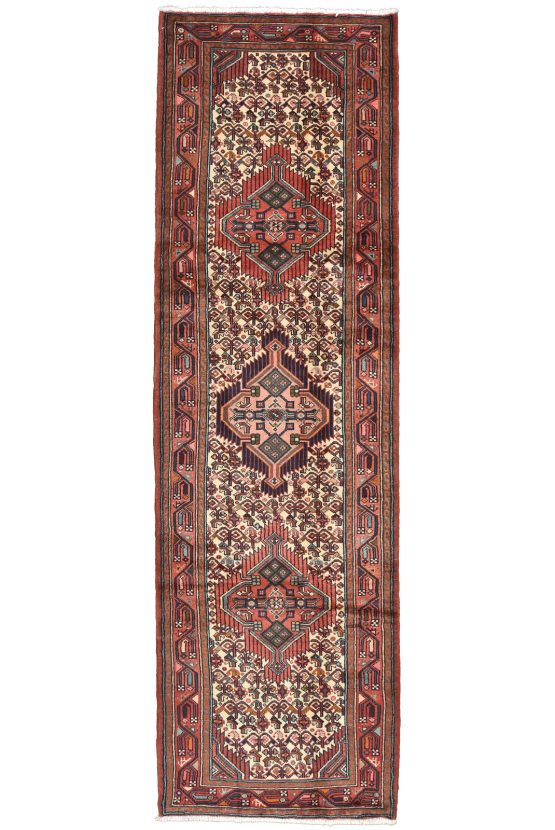 Hamedan Runner 3' x 9'11'' Ivory Wool Vintage Tribal Hand-Knotted Oriental Rug