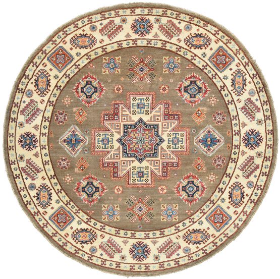 Kazak Rug 7'11'' x 7'11'' Brown Wool Tribal Hand-Knotted Oriental Carpet