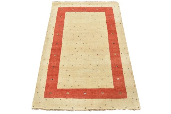 Gabbeh Rug 4'2'' x 6' Ivory Wool Contemporary Hand-Knotted Area Carpet