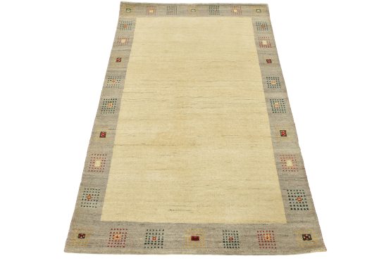 Gabbeh Rug 4'5'' x 6'8'' Ivory Wool Contemporary Hand-Knotted Area Carpet