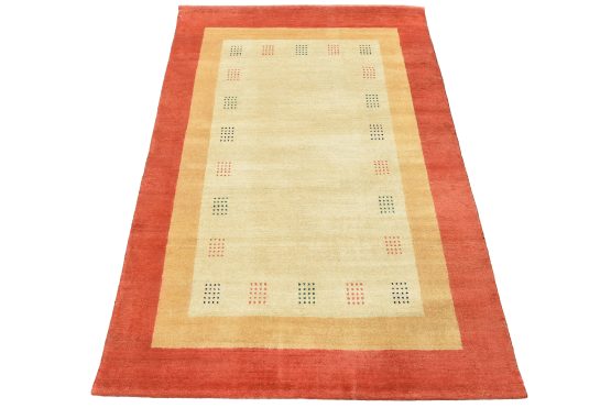 Gabbeh Rug 4'7'' x 6'6'' Ivory Wool Contemporary Hand-Knotted Carpet