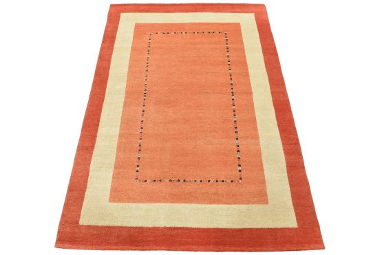 Gabbeh Rug 4'7'' x 6'6'' Orange Wool Contemporary Hand-Knotted Carpet