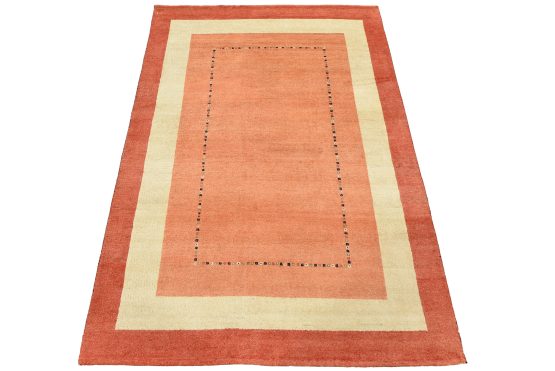 Gabbeh Rug 4'8'' x 6'7'' Orange Wool Contemporary Hand-Knotted Area Carpet
