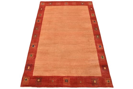 Gabbeh Rug 4'8'' x 6'9'' Orange Wool Contemporary Hand-Knotted Carpet