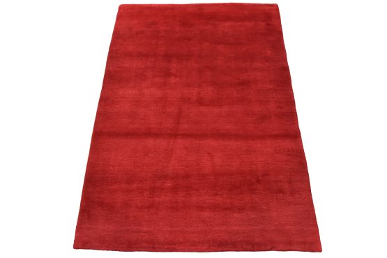 Solid Red Rug 4' x 5'8'' Wool Contemporary Hand-Knotted Carpet