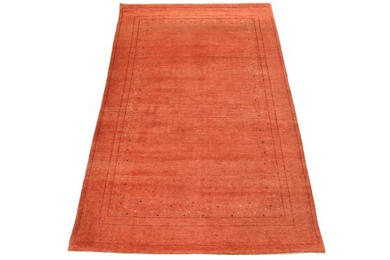 Gabbeh Rug 4'1'' x 6'2'' Rust Wool Contemporary Hand-Knotted Carpet