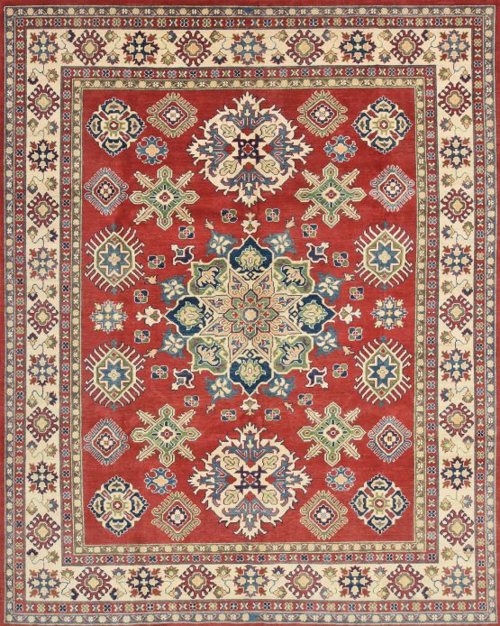 Kazak Rug 8'1'' x 10' Red Wool Tribal Hand-Knotted Oriental Carpet