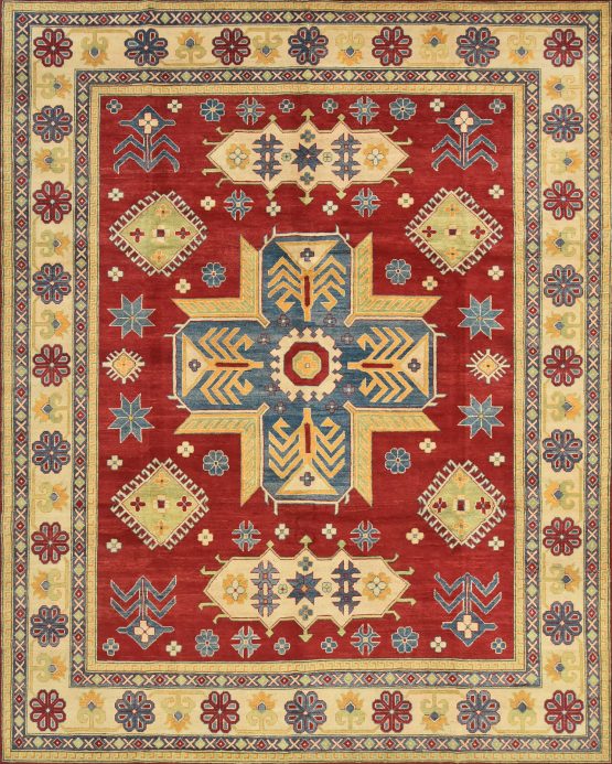 Kazak Rug 8'1'' x 10'1'' Red Wool Tribal Hand-Knotted Oriental Carpet