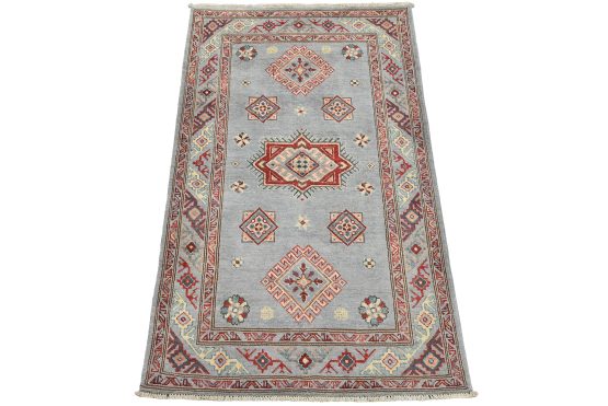 Kazak Rug 2'11'' x 4'10'' Blue Wool Tribal Hand-Knotted Oriental Carpet