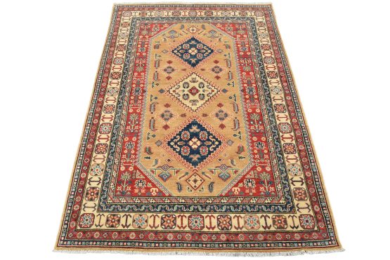 Kazak Rug 5' x 6'11'' Brown Wool Tribal Hand-Knotted Oriental Carpet