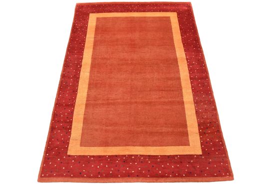 Gabbeh Rug 4'7'' x 6'5'' Rust Wool Contemporary Hand-Knotted Carpet