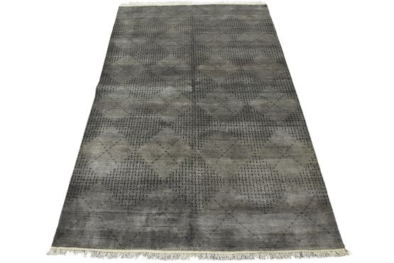 Gabbeh Rug 5'5'' x 7'11'' Gray Wool Contemporary Hand-Knotted Carpet