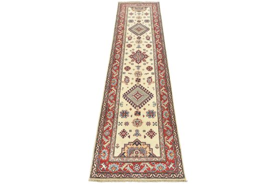 Kazak Runner 2'7'' x 9'7'' Beige Wool Tribal Hand-Knotted Oriental Rug