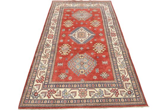Kazak Rug 5'9'' x 8'11'' Red Wool Tribal Hand-Knotted Oriental Carpet