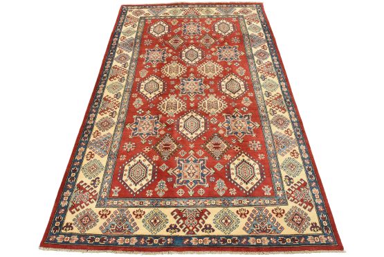Kazak Rug 5'8'' x 8'10'' Red Wool Tribal Hand-Knotted Oriental Carpet
