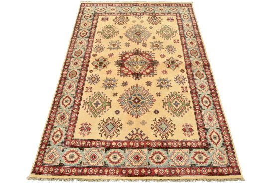 Kazak Rug 4'11'' x 7' Beige Wool Tribal Hand-Knotted Oriental Carpet