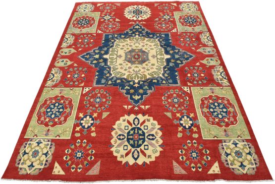 Kazak Rug 9' x 11'5'' Red Wool Tribal Hand-Knotted Oriental Carpet