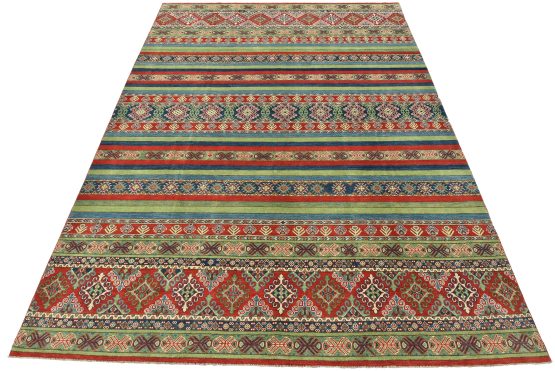 Khorjin Rug 9' x 12' Multicolor Wool Tribal Hand-Knotted Oriental Carpet