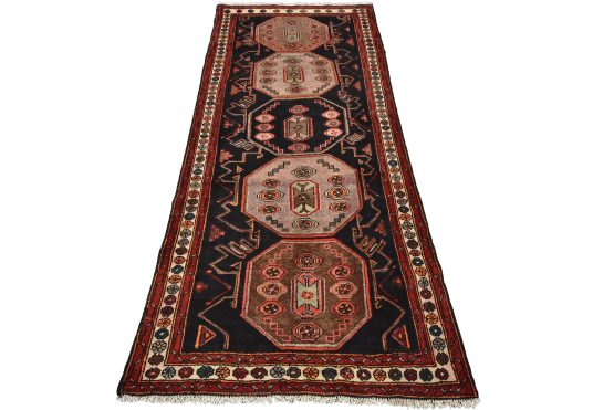 Zanjan Runner 4'1'' x 8'6'' Blue Wool Semi-Antique Tribal Hand-Knotted Rug