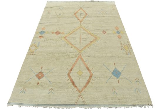 Moroccan Rug 10'2'' x 14'1'' Ivory Wool Geometric Hand-Knotted Carpet
