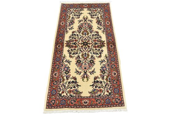Fine Sarouk Rug 2'8'' x 5'3'' Ivory Wool Vintage Traditional Hand-Knotted Carpet