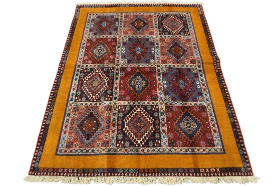 Yalameh Rug 5' x 6'7'' Gold Wool Vintage Tribal Hand-Knotted Oriental Carpet