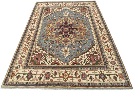 Heriz Rug 11'7'' x 14'10'' Blue Wool Tribal Hand-Knotted Oriental Carpet
