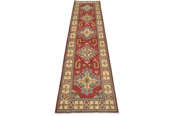 Kazak Runner 2'8'' x 10'4'' Red Wool Tribal Hand-Knotted Oriental Rug
