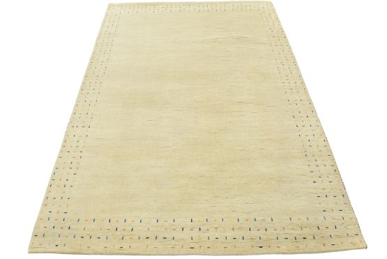 Gabbeh Rug 5'8'' x 8' Ivory Wool Contemporary Hand-Knotted Carpet