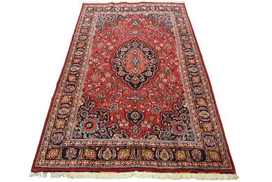 Mashad Rug 6'6'' x 9'11'' Red Wool Vintage Traditional Hand-Knotted Carpet