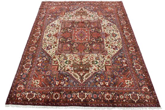 Heriz Rug 9'11'' x 12'1'' Ivory Wool Vintage Traditional Hand-Knotted Carpet