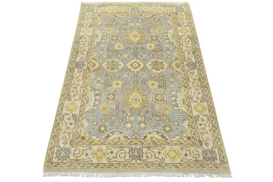 Oushak Rug 4'1'' x 6'1'' Gray Wool Traditional Hand-Knotted Oriental Carpet