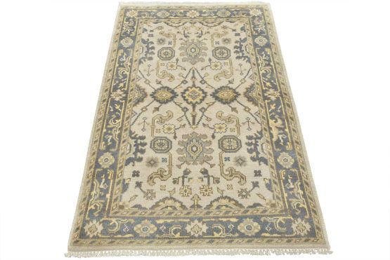 Oushak Rug 3'11'' x 6'1'' Ivory Wool Traditional Hand-Knotted Oriental Carpet