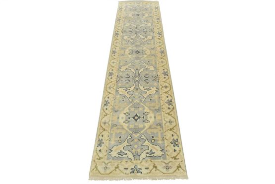 Oushak Runner 2'7'' x 9'11'' Gray Wool Modern Hand-Knotted Oriental Rug