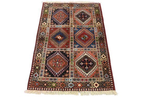 Yalameh Rug 3'4'' x 4'10'' Multicolor Wool Vintage Tribal Hand-Knotted Carpet