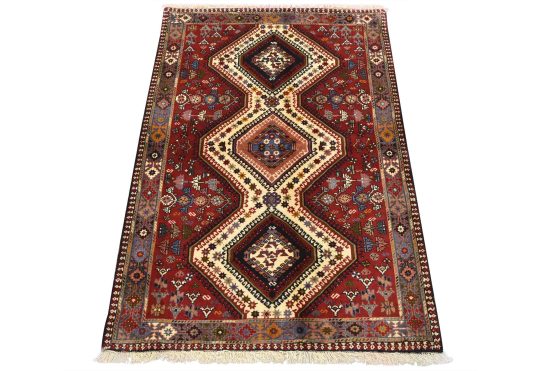 Yalameh Rug 3'5'' x 5' Red Wool Vintage Tribal Hand-Knotted Oriental Carpet