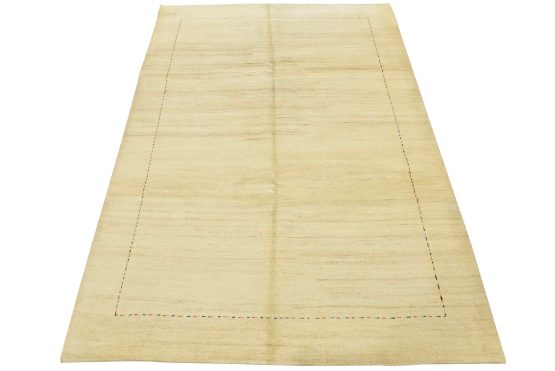 Gabbeh Rug 6'6'' x 9'4'' Ivory Wool Contemporary Hand-Knotted Carpet