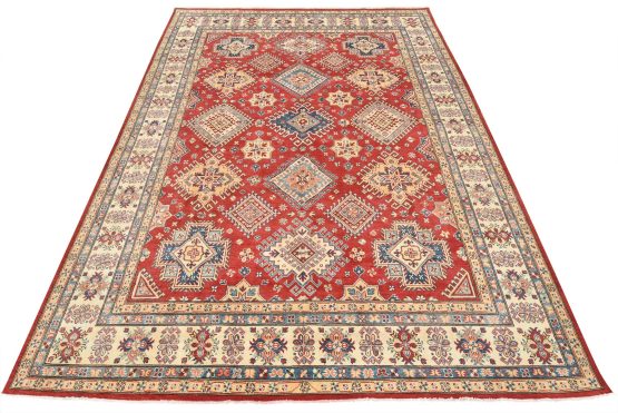 Kazak Rug 9'1'' x 12'2'' Red Wool Tribal Hand-Knotted Oriental Carpet