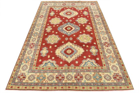 Kazak Rug 8'6'' x 11'10'' Red Wool Tribal Hand-Knotted Oriental Carpet