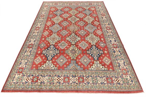 Kazak Rug 9'1'' x 12'1'' Red Wool Tribal Hand-Knotted Oriental Carpet